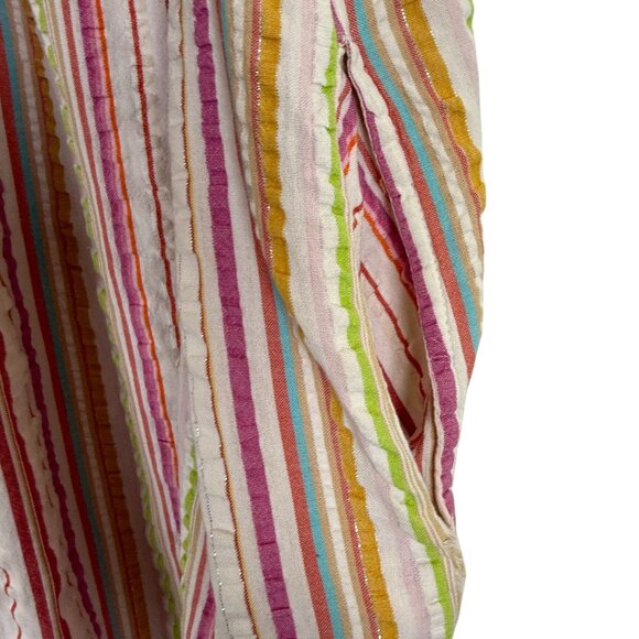 Vtg Go Softly Patio House Dress Large Multicolor Striped Cotton Blend Full Zip - Picture 6 of 11